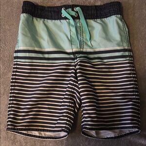 Striped Swim Shorts with Teal Accents